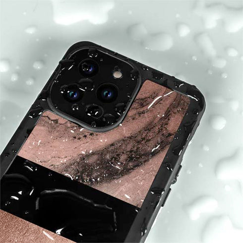 Rose Gold and Black Marble iPhone 15 Pro Waterproof Case